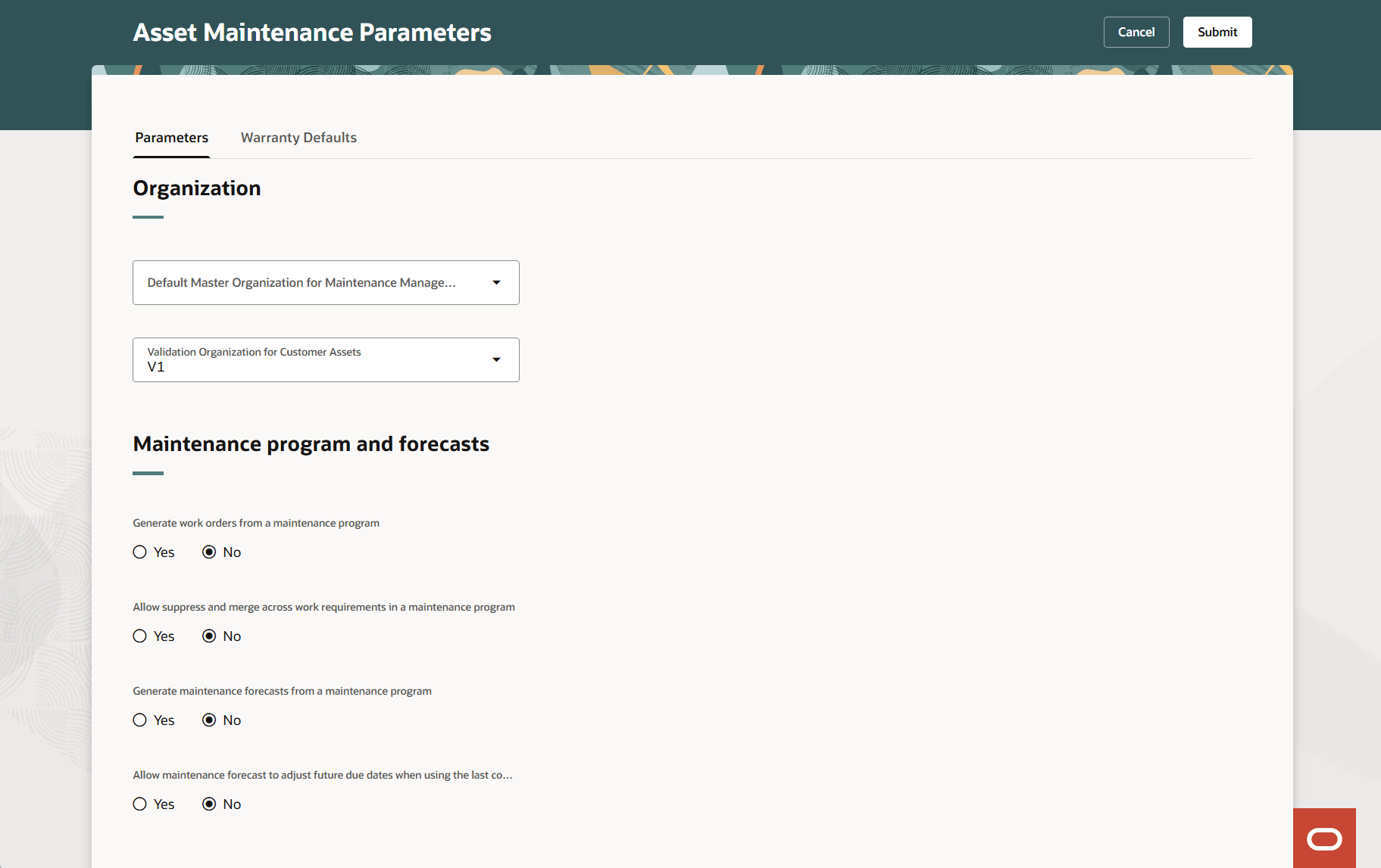 Asset Maintenance Parameters
