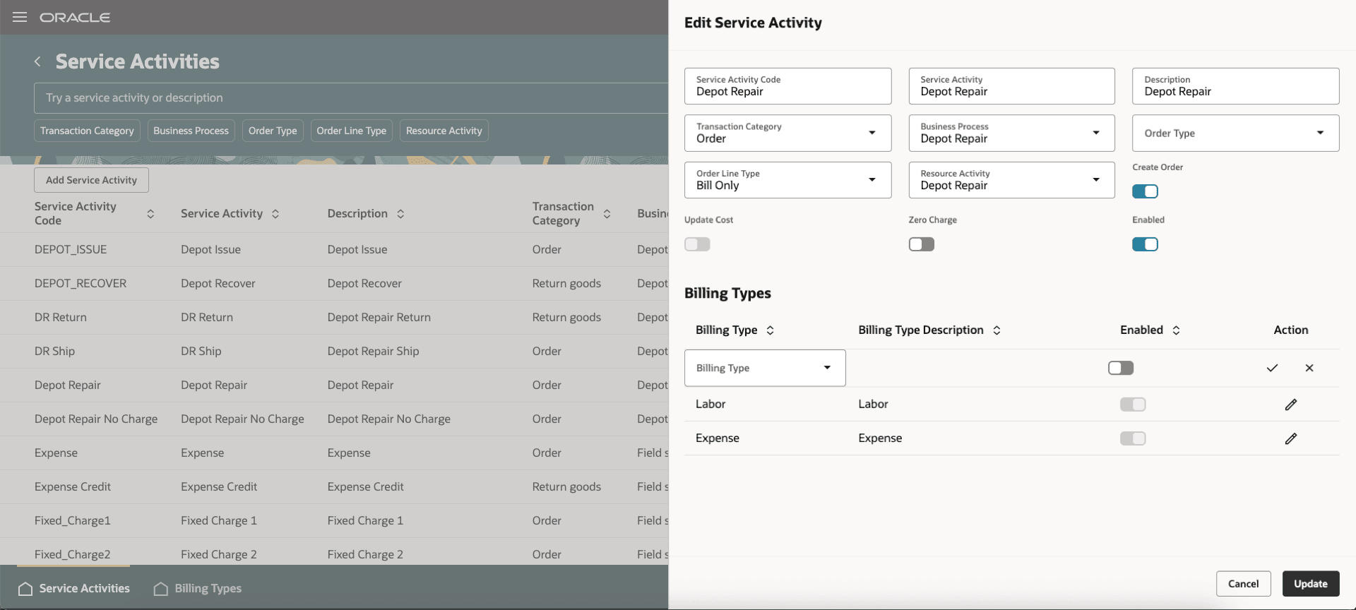 Add or Edit: Service Activities Redwood UI
