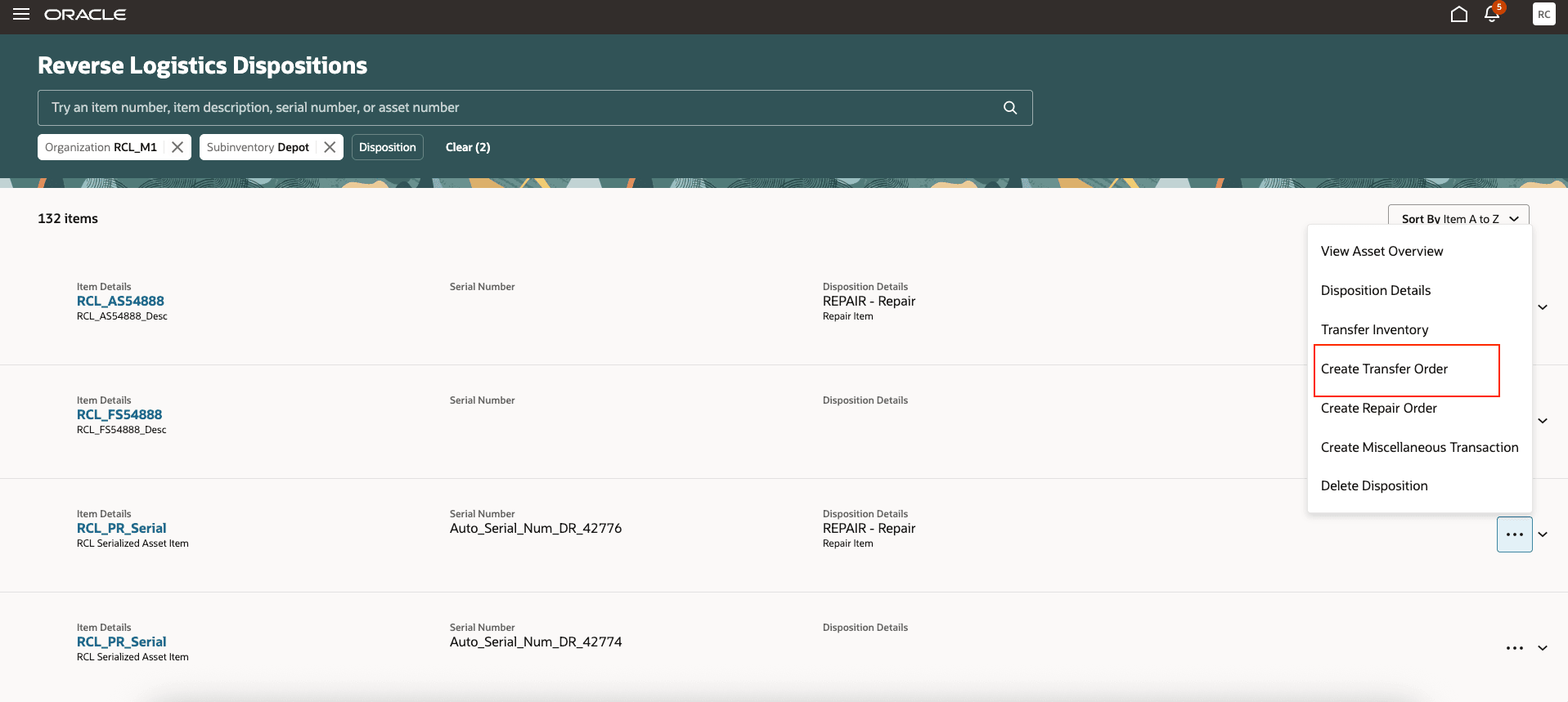 Search List: Reverse Logistics Dispositions