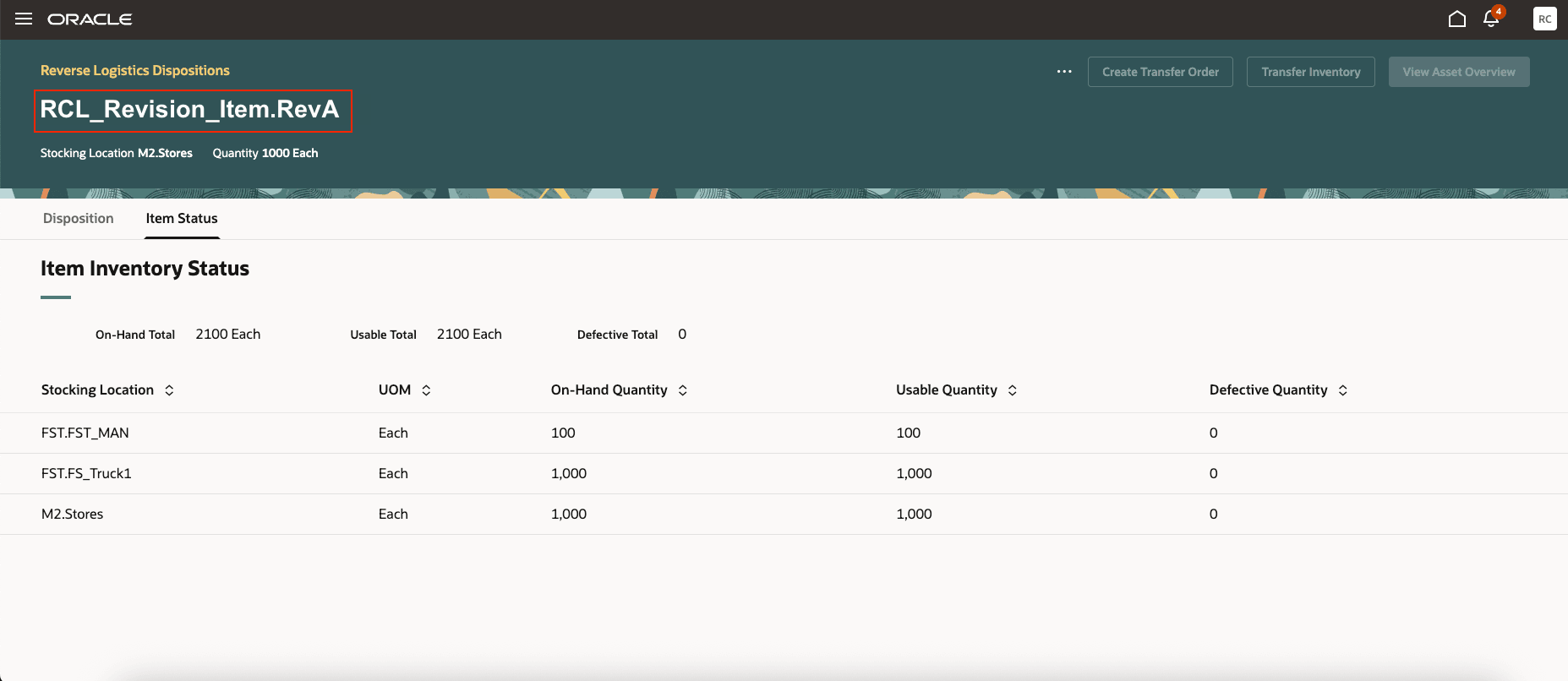 Reverse Logistics Dispositions: Item Status by Revision