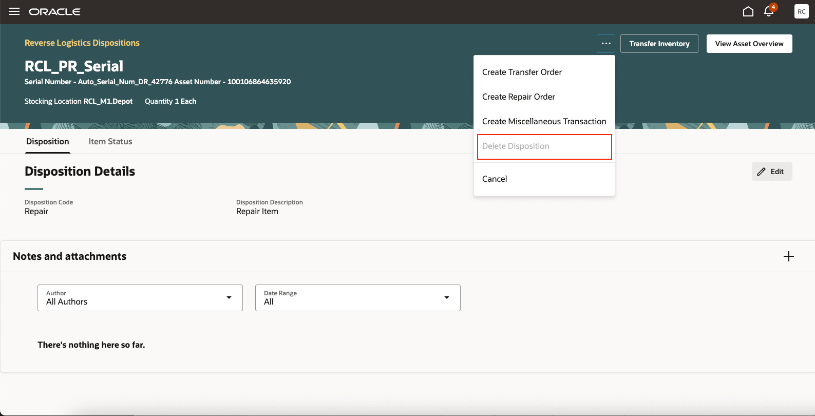 Reverse Logistics Dispositions: Delete Disposition Disabled