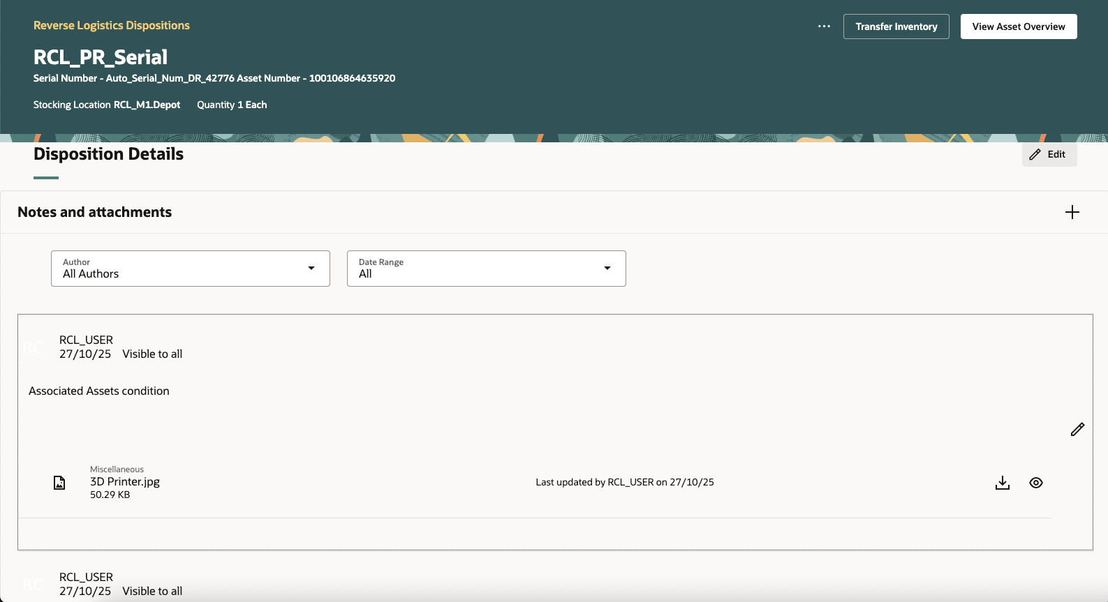 Reverse Logistics Dispositions: Attachments