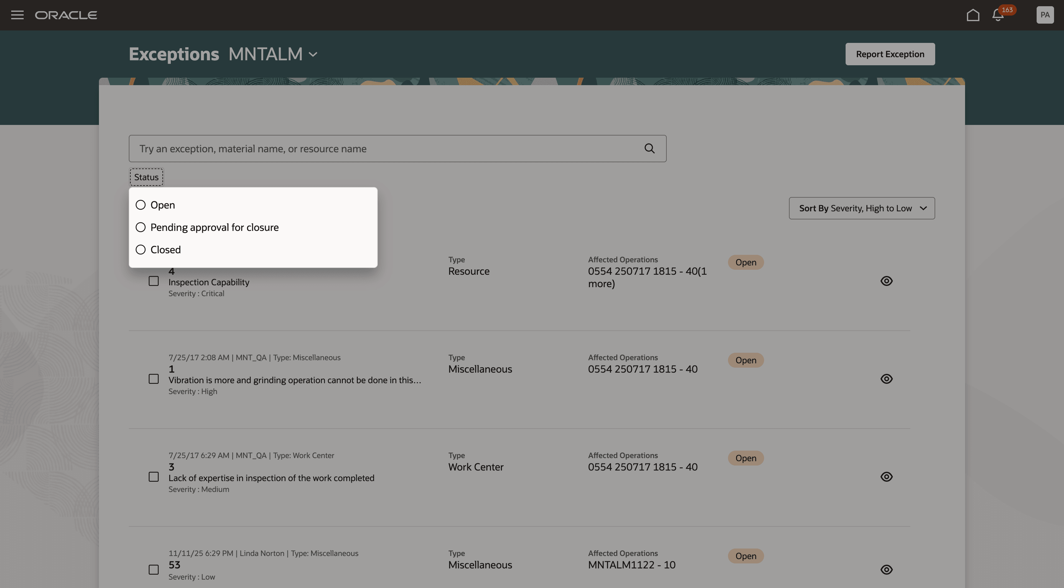 Search and Filters on the new Redwood Maintenance Exceptions page
