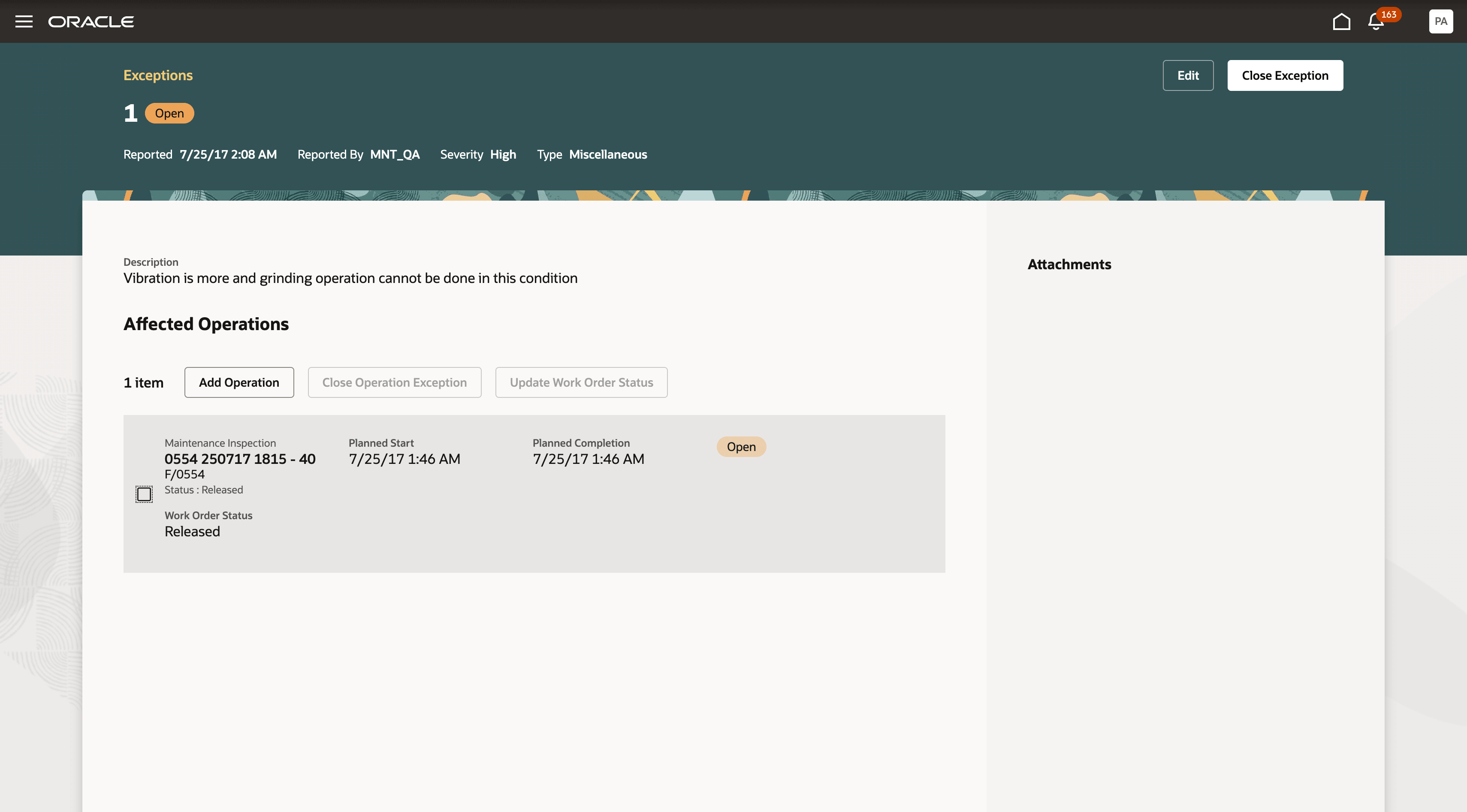 Exception Details page 