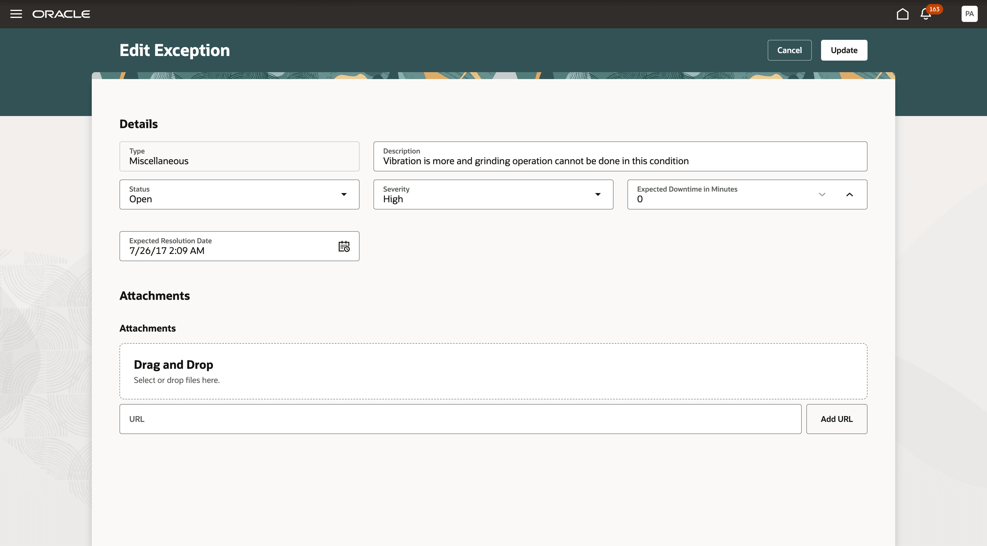 Edit exception details 