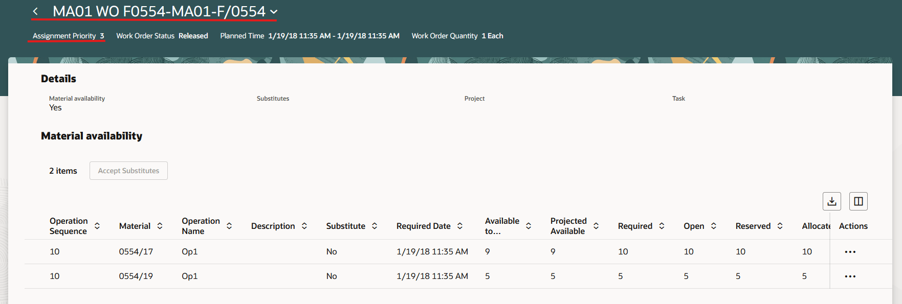Assignment Details for Work Order