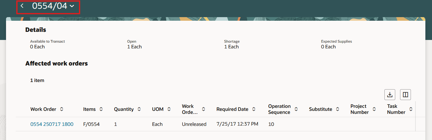 Material Details page