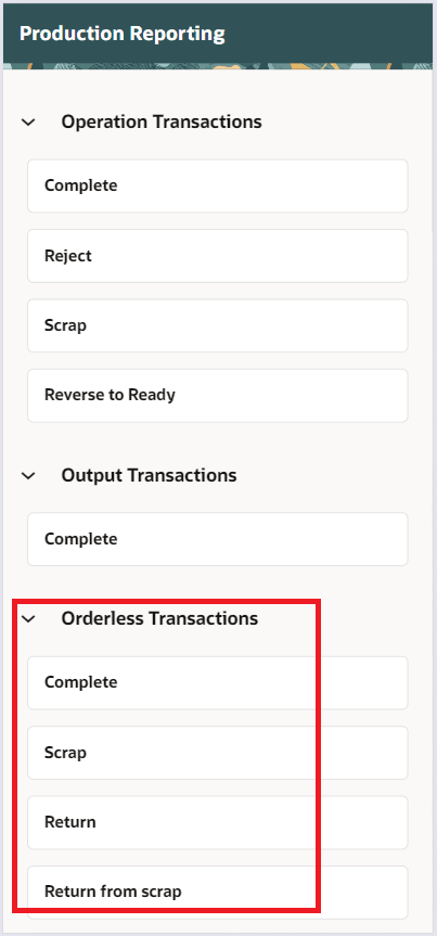 Orderless Transactions Production Reporting Page