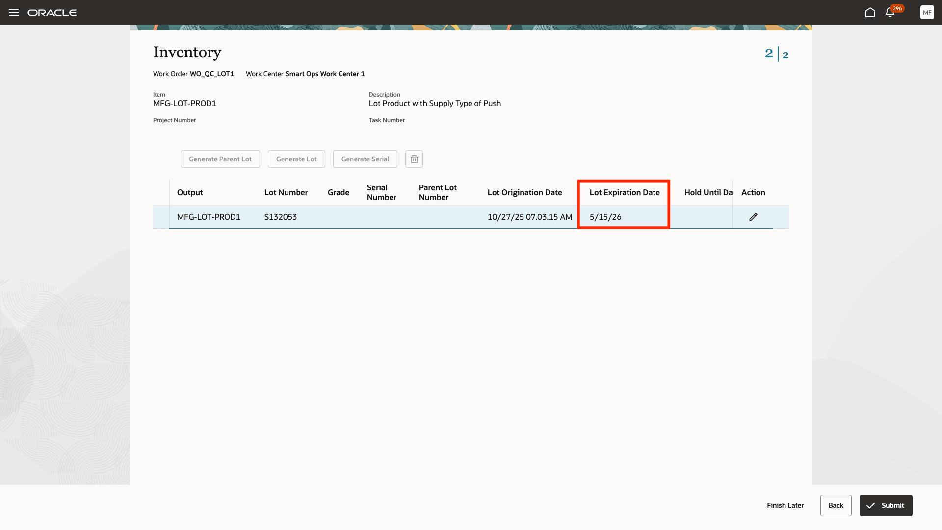 Lot Expiration Date Derived from Input Material Expiration Dates