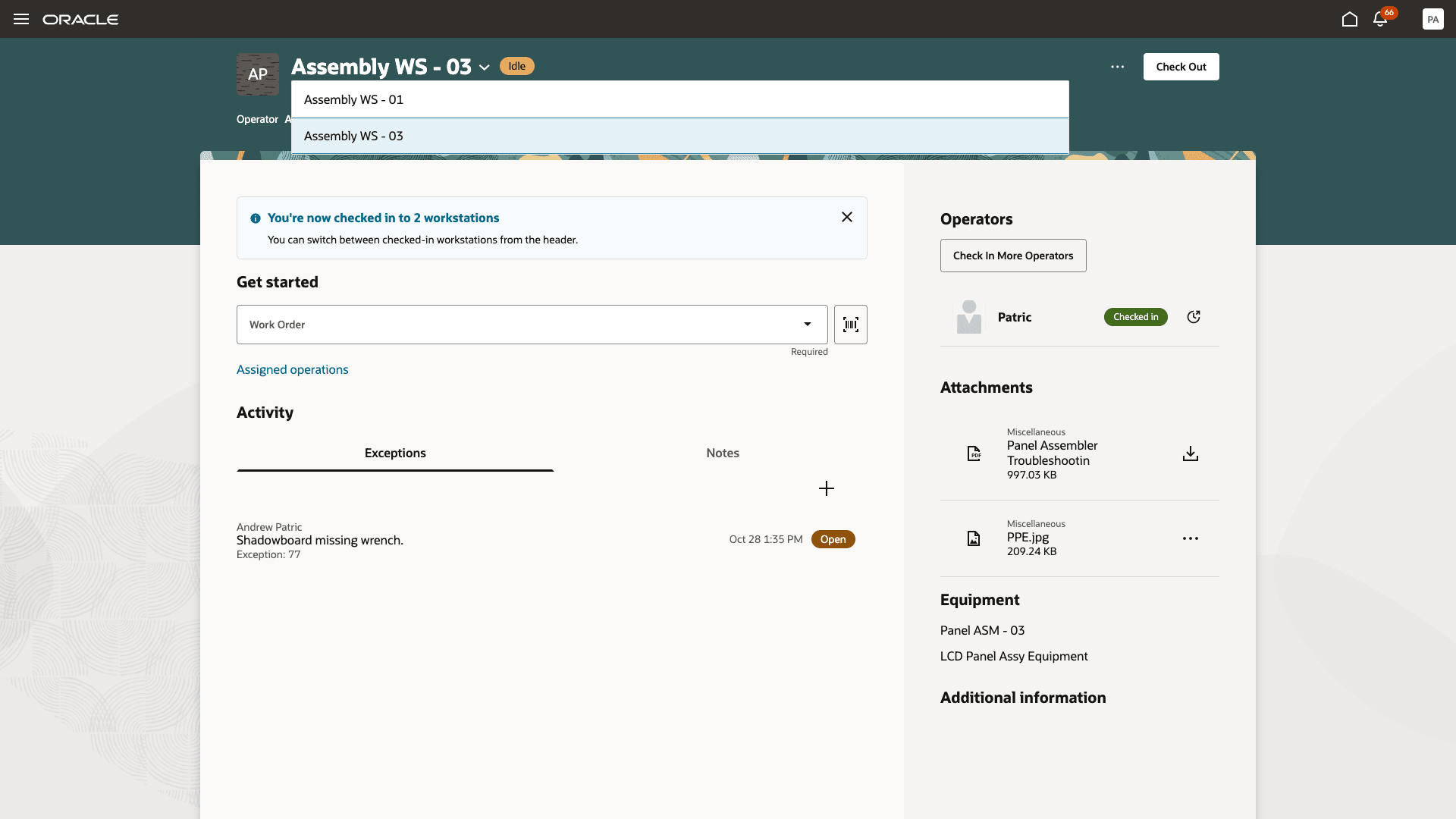 Switch between checked in workstations