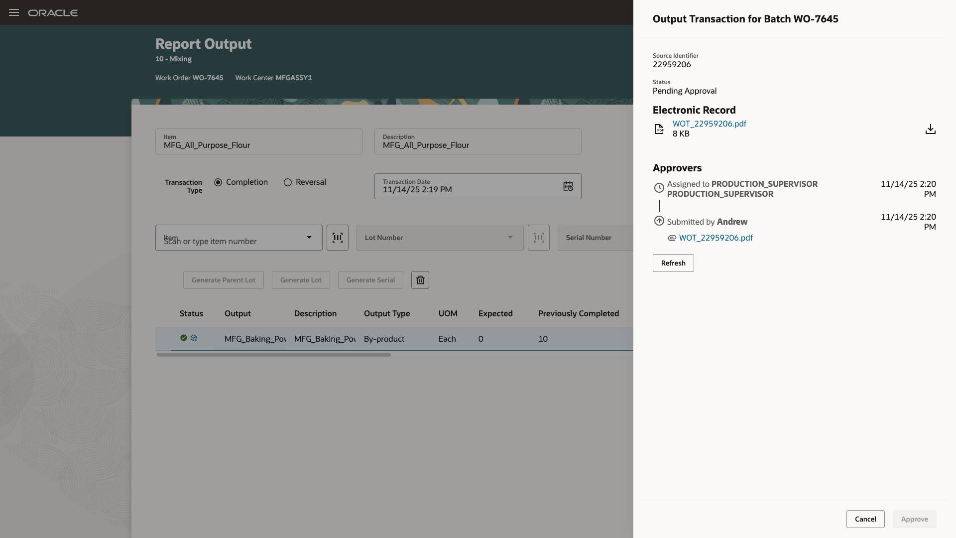Operator Awaiting Approval for Output Transaction