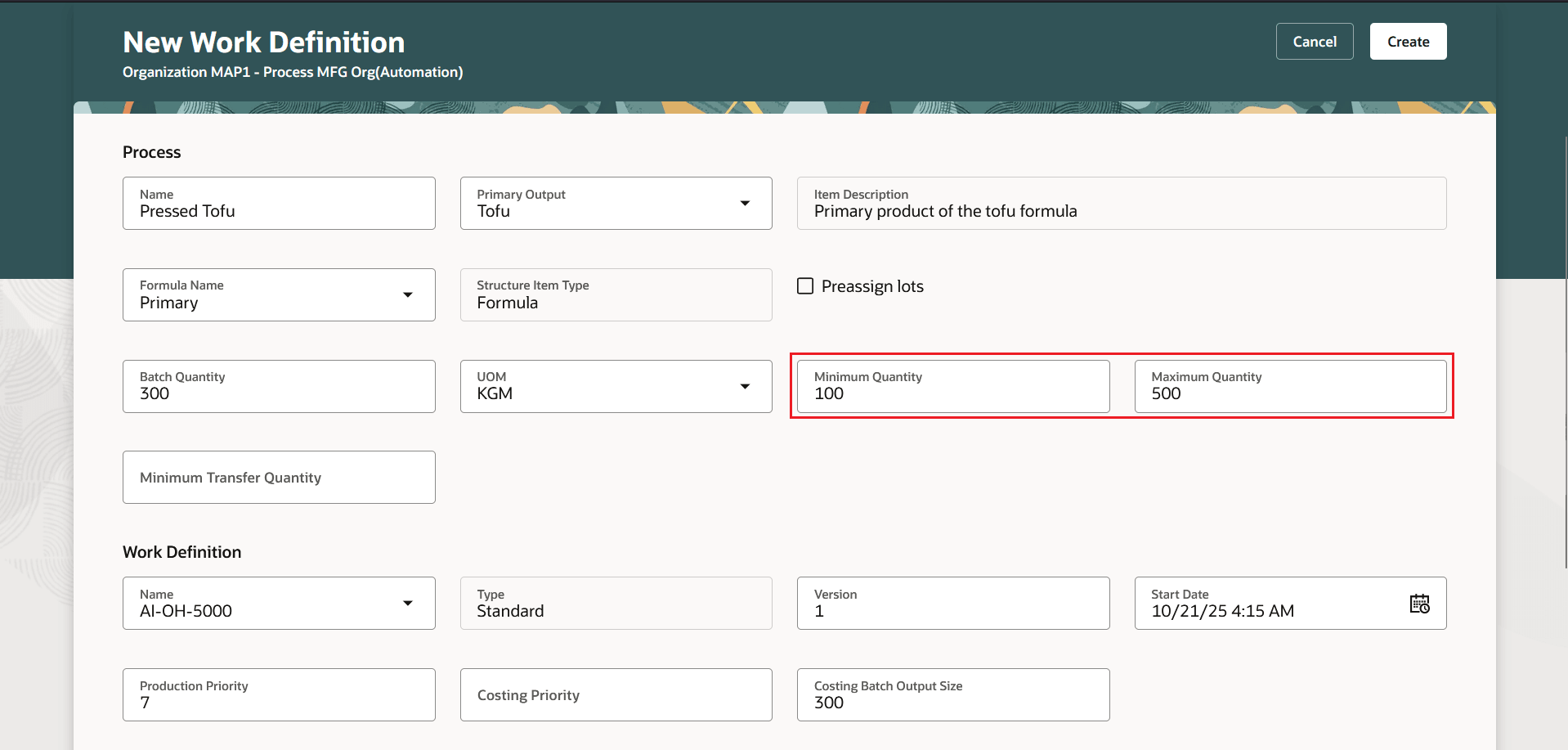 Minimum Quantiy and Maximum Quantity Fields