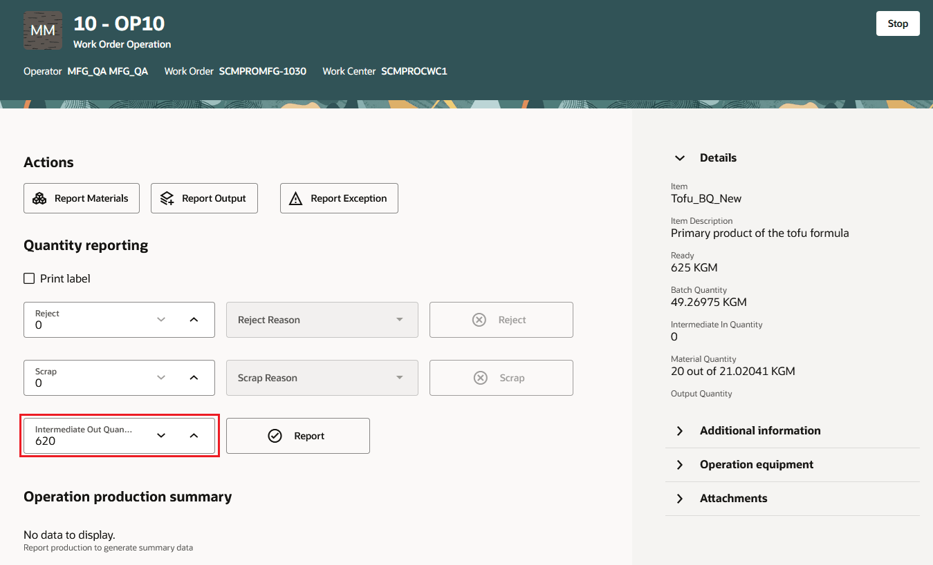 Production Execution - Operation Completion