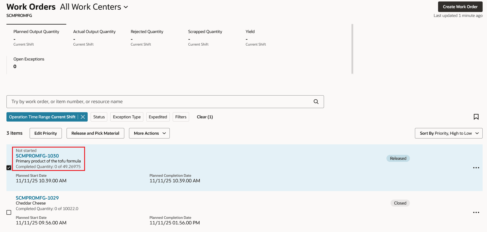 Process Work Order - Production Supervision