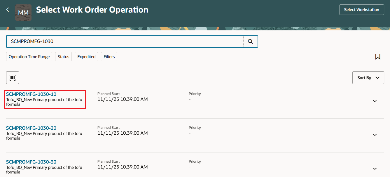 Production Execution - Process Work Order Operation