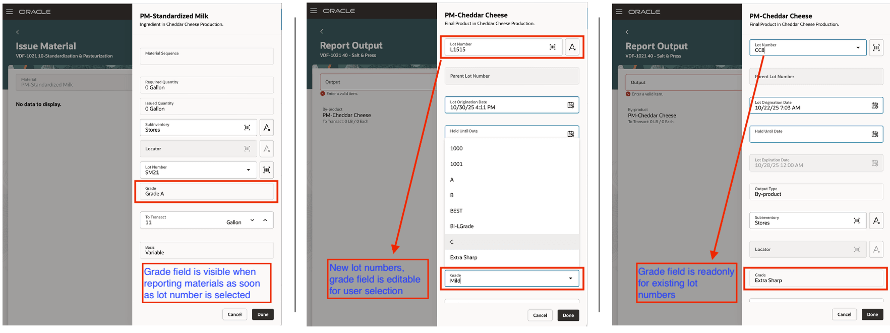 Figure 3: Screenshot of the mobile pages for reporting materials and outputs.
