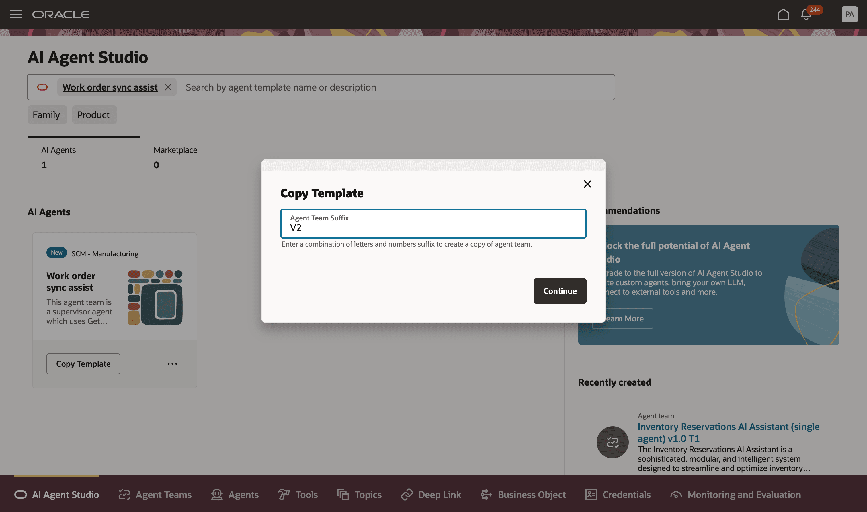 Creating an agent by copying the template