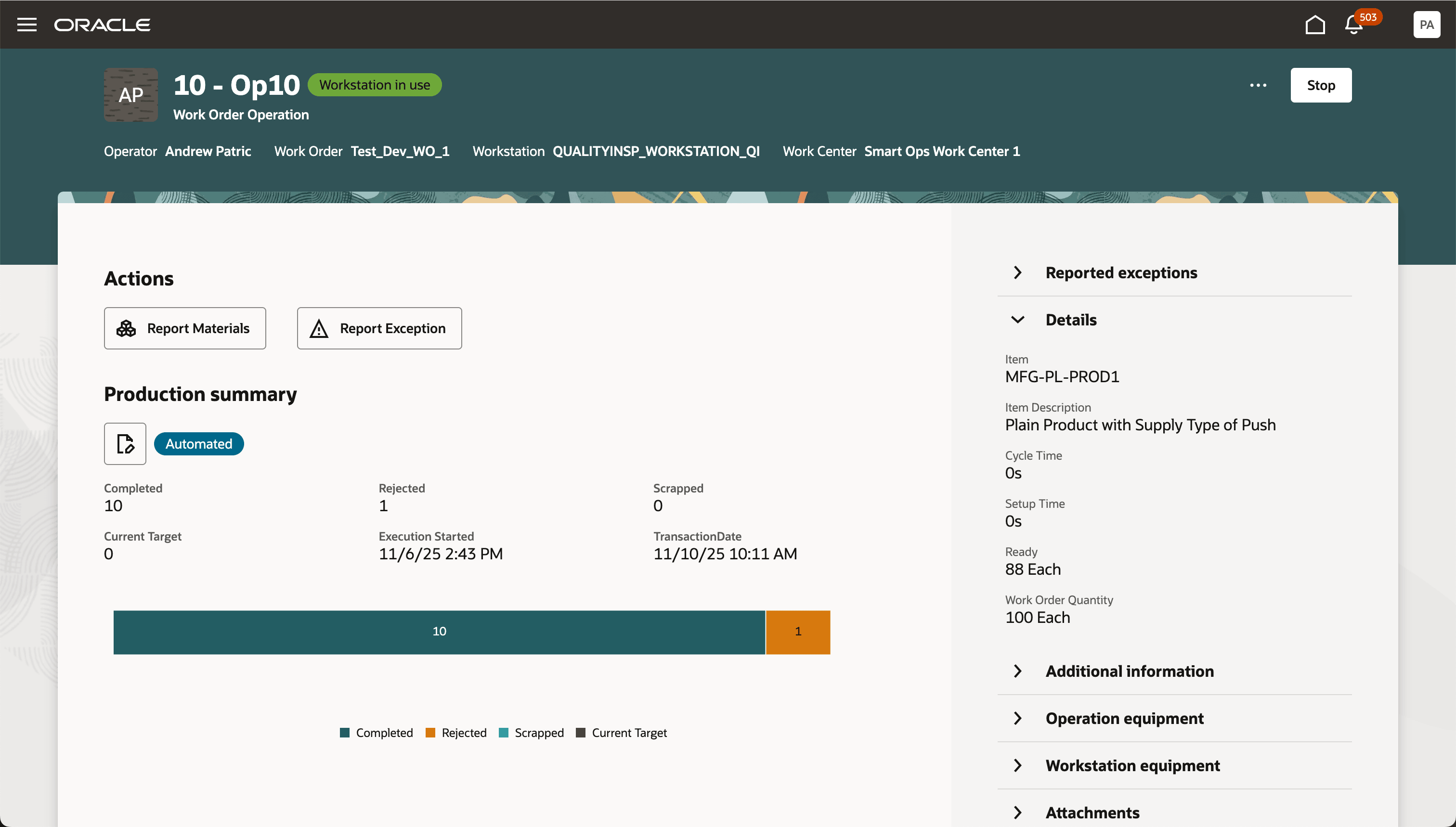 Automated Execution Progress at a Workstation