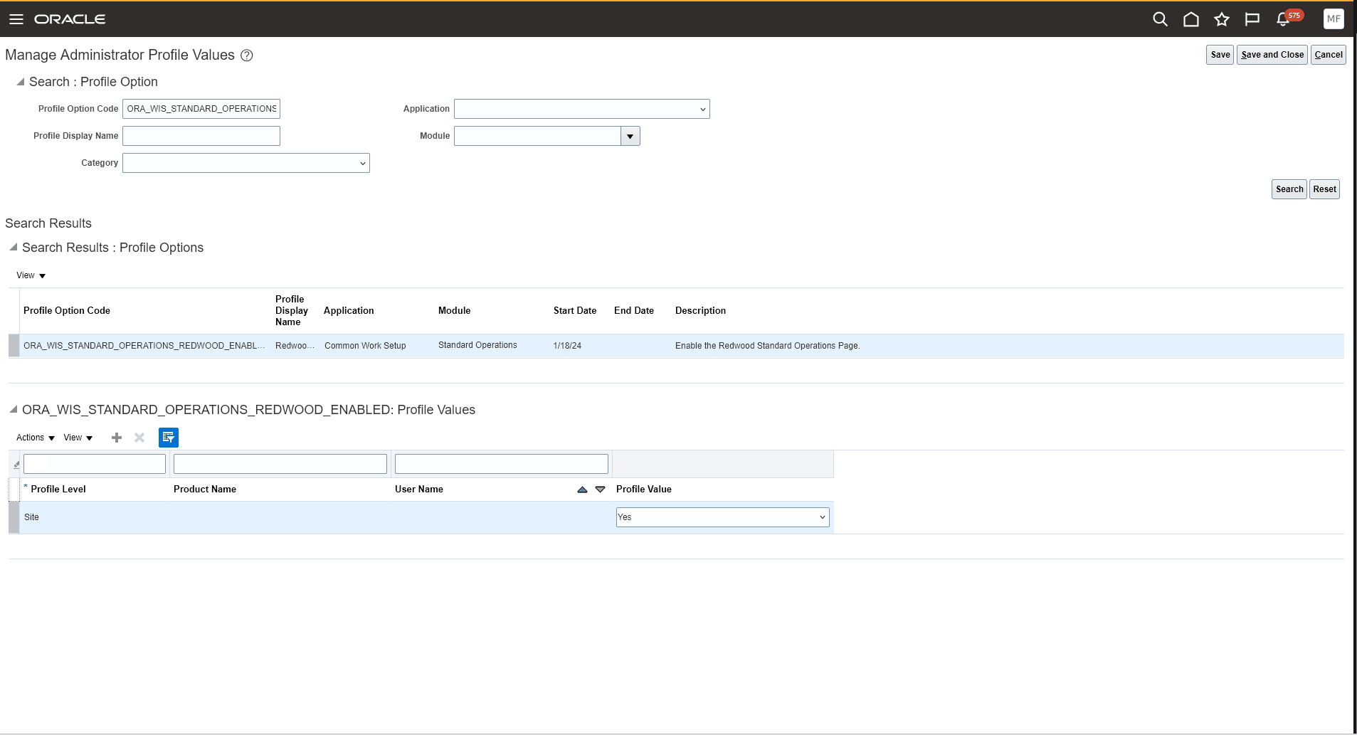 Profile Option for accessing&nbsp;Redwood Standard Operation UI