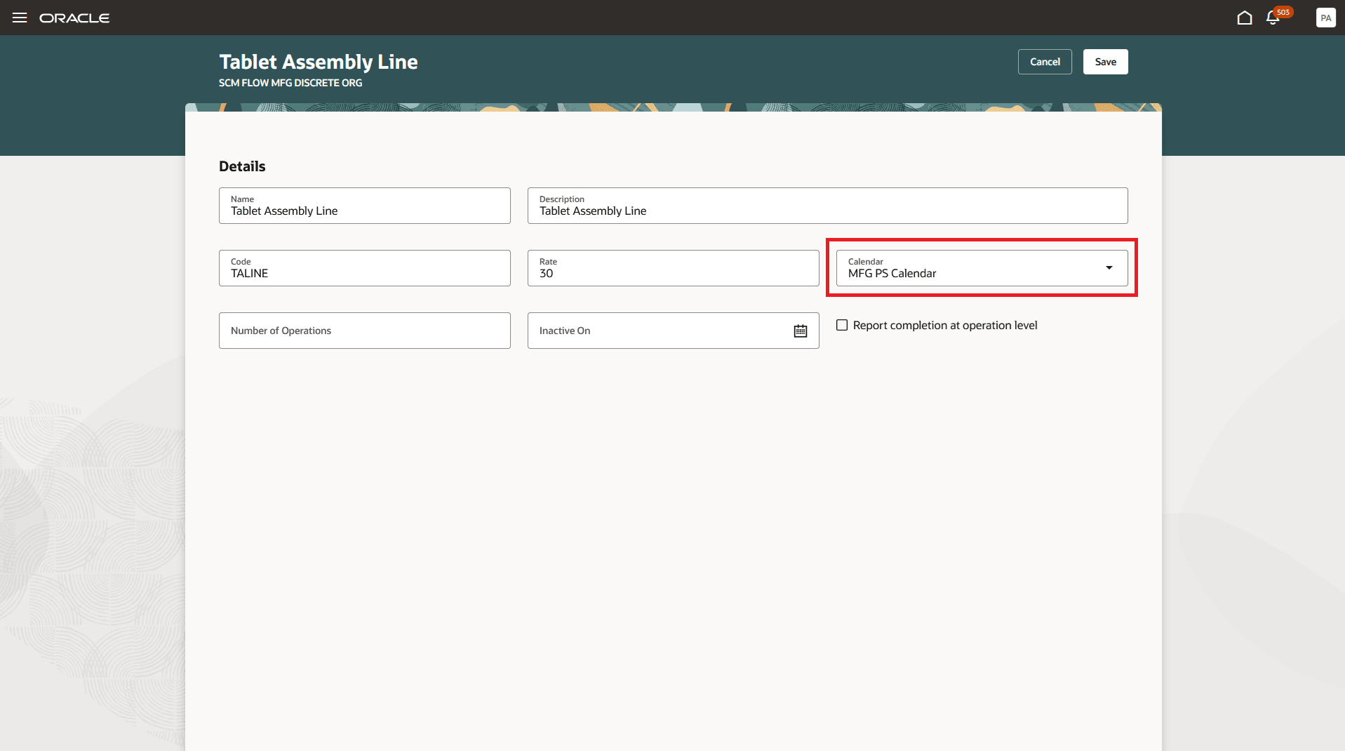 Associating a Calendar to a Production Line