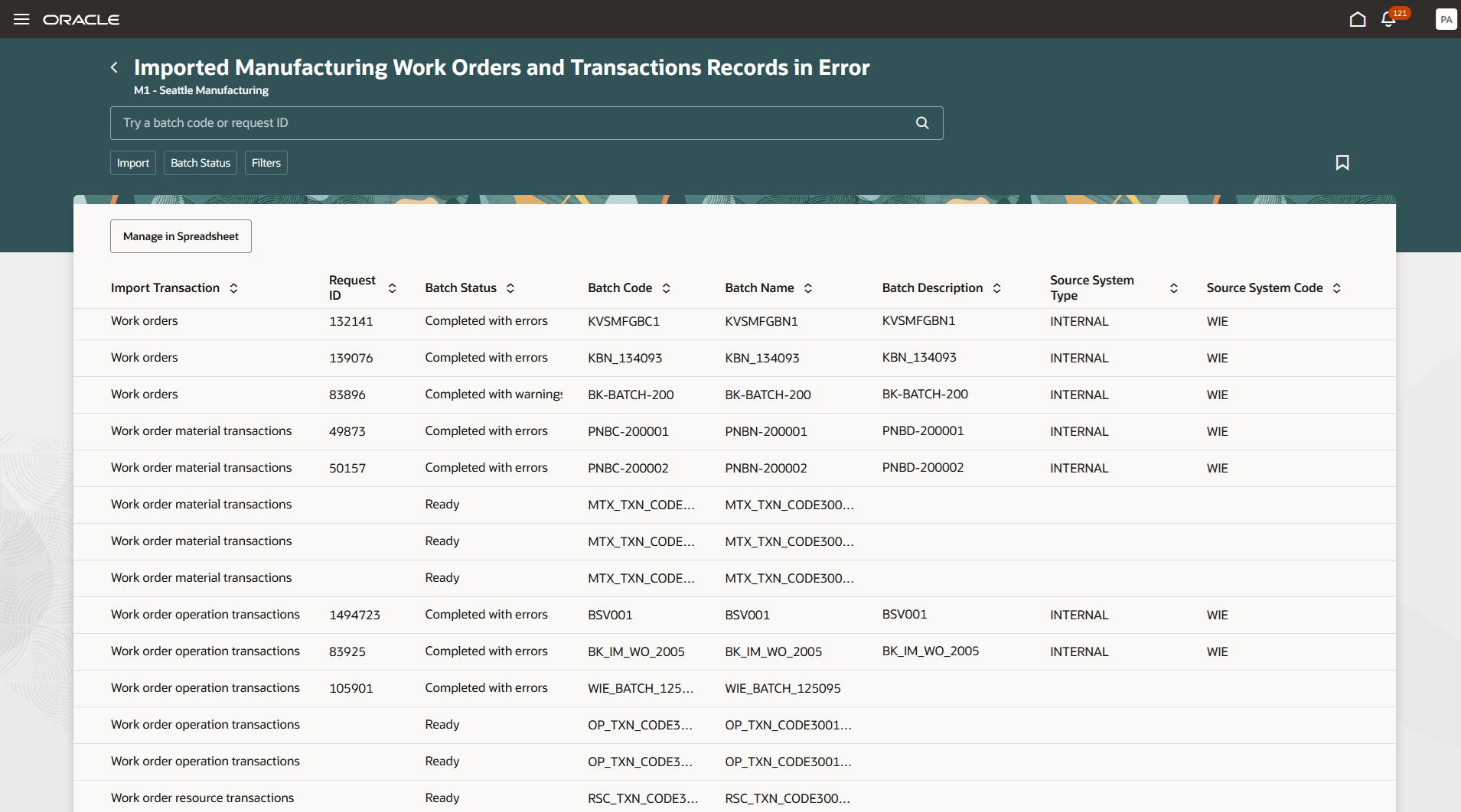 Correct Work Orders and Transactions for Import