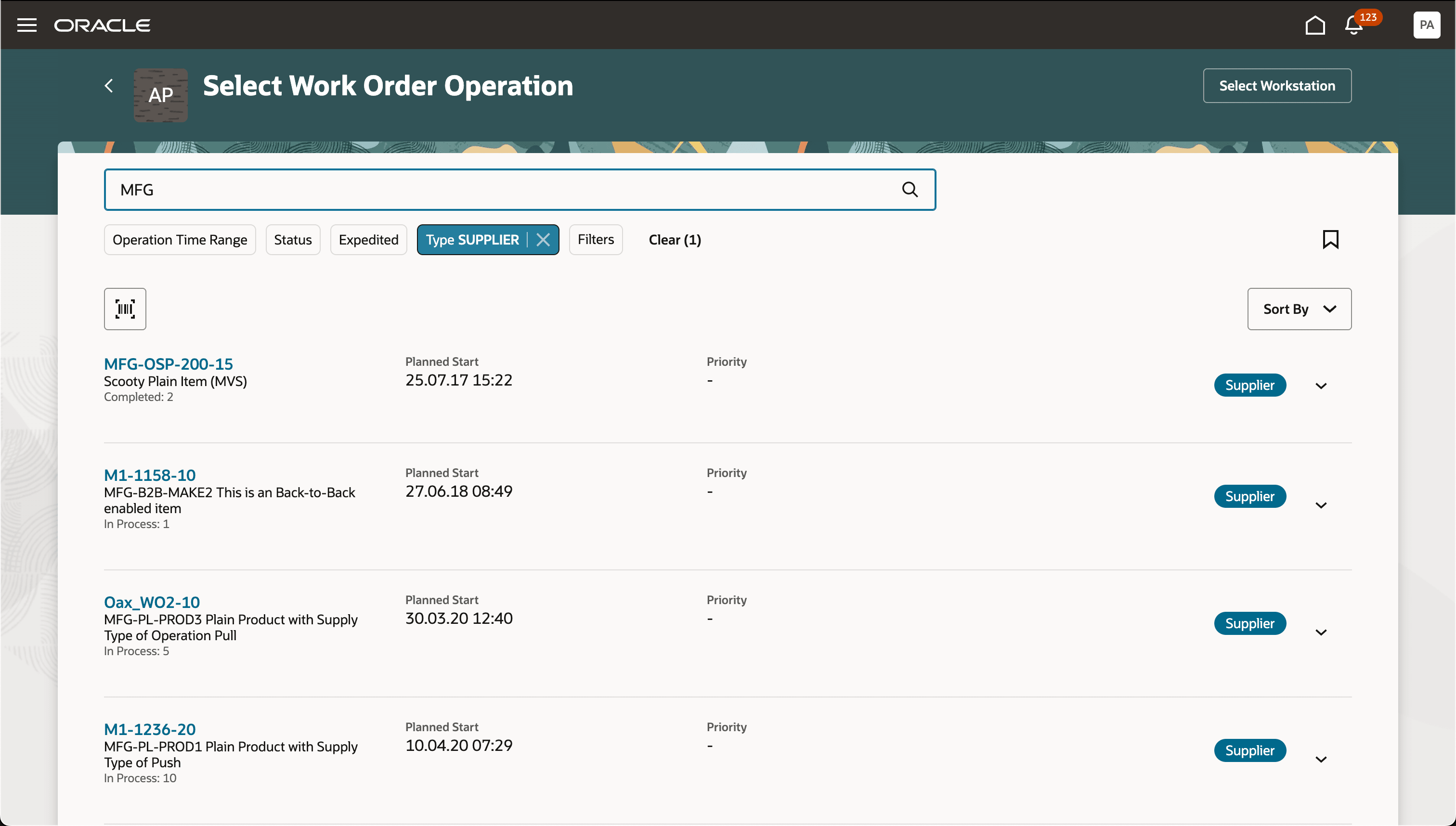 Search for Supplier Operations in the Operator Workbench