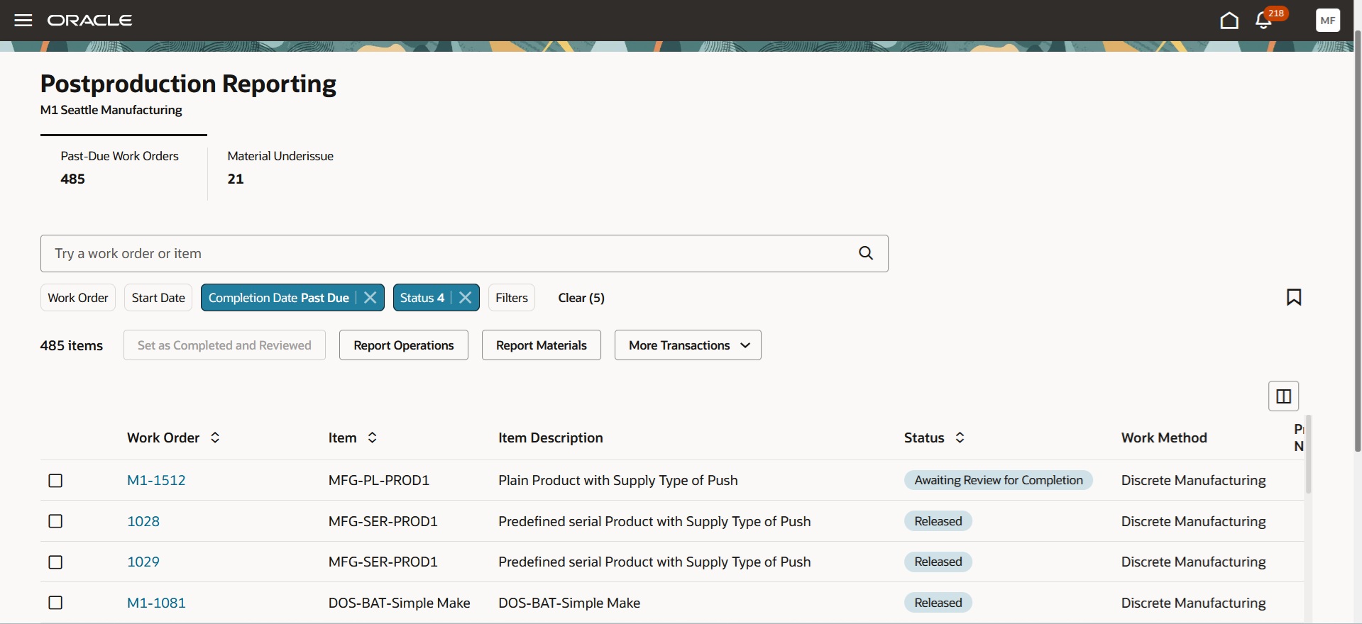 Postproduction Reporting of Work Order Transactions