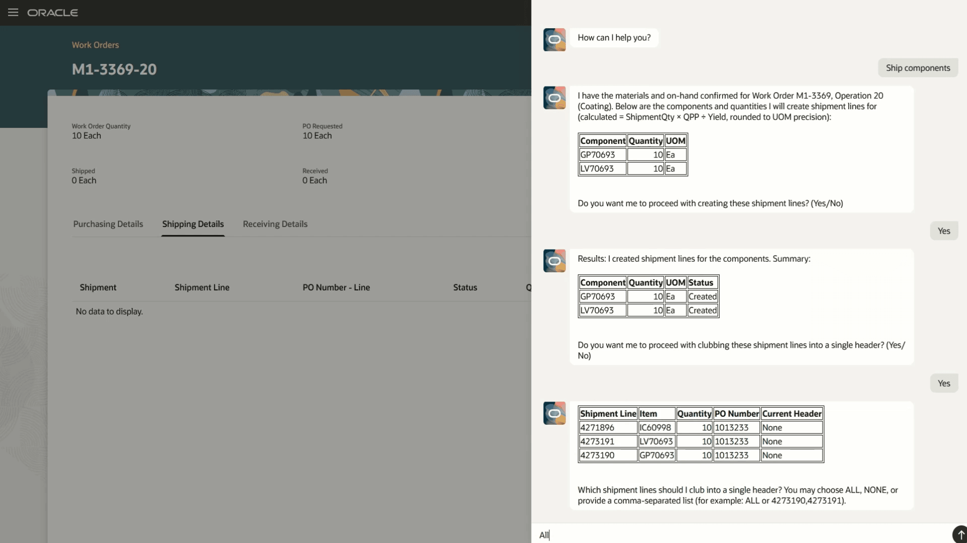Managing Component Shipments with Outside Processing Shipping Agent