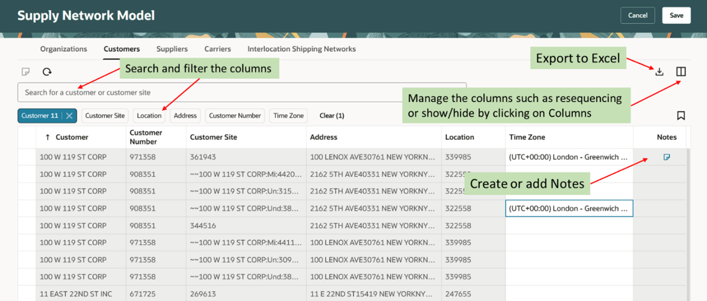 Actions Available in Customers tab