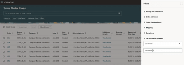 Search Lot and Serial filter