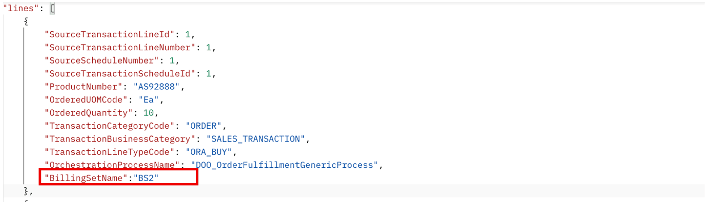 Specify a custom billing set directly on the line