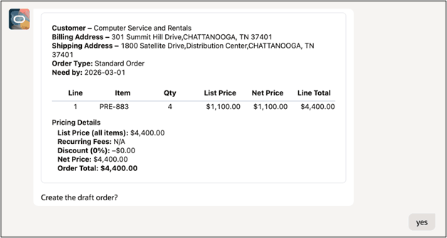 Pre-order view of the order.