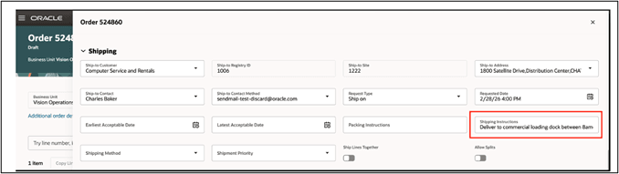 Image shows an order including the results on the agent's request.