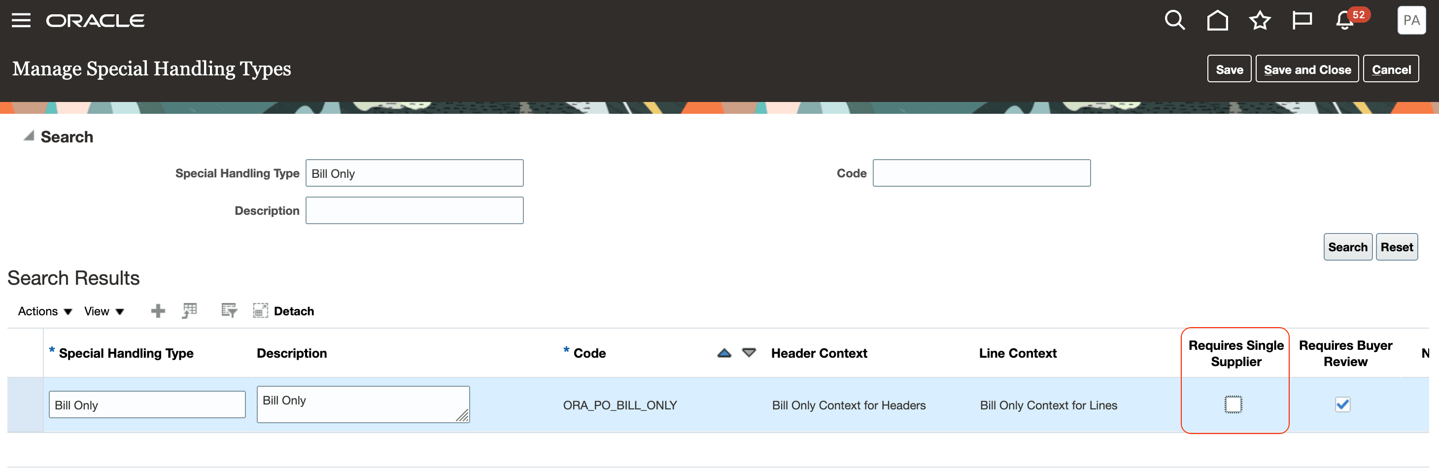 Bill Only Special Handling Setup