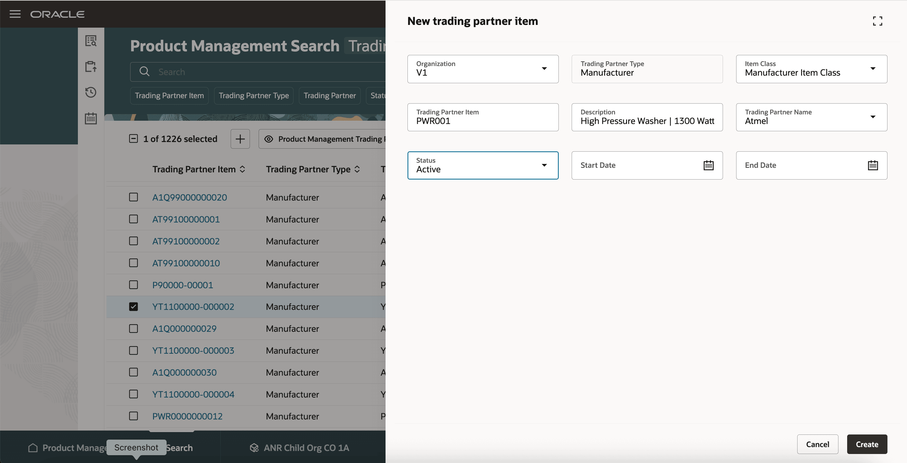 Create Manufacturer Trading Partner Item