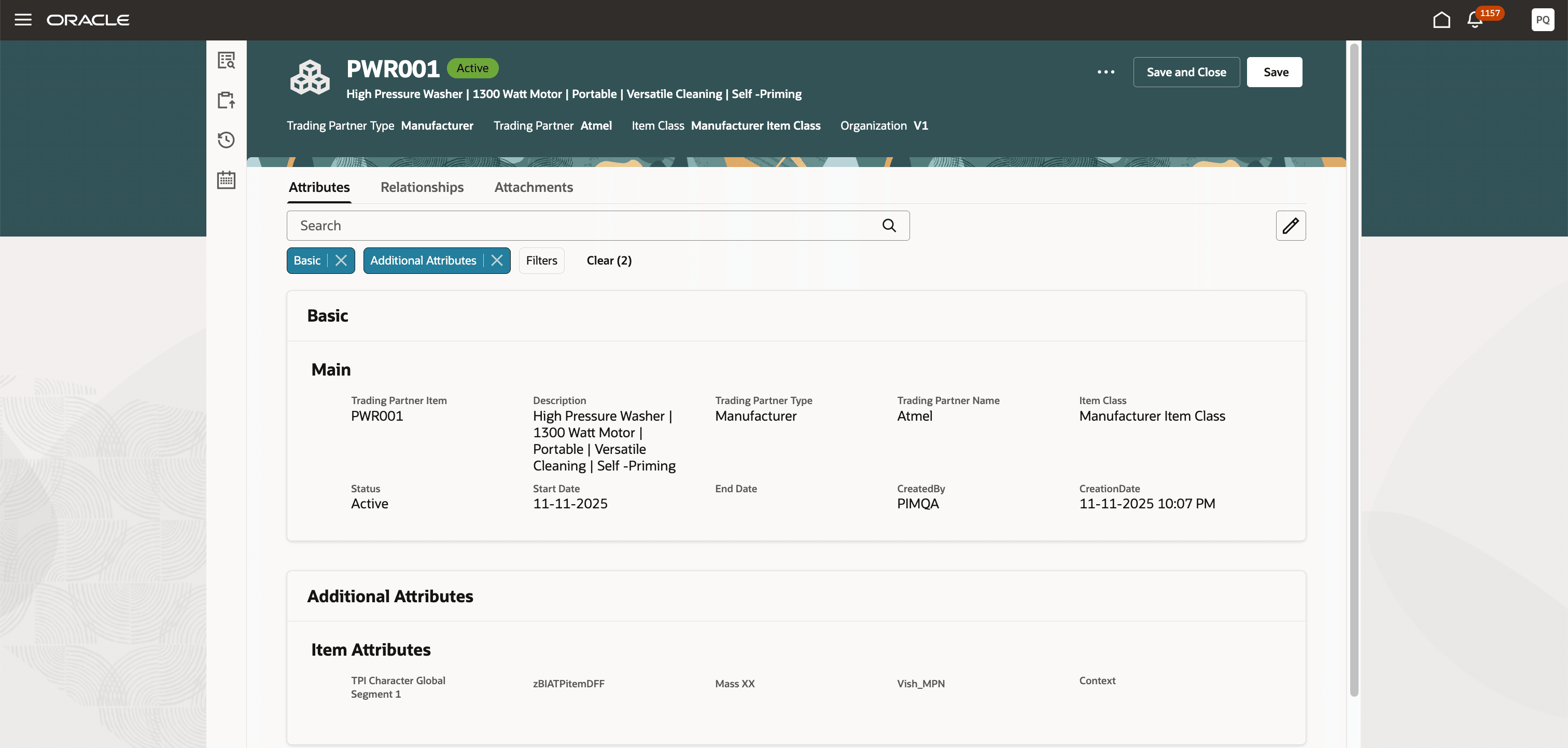 Trading Partner Item – Attributes Tab