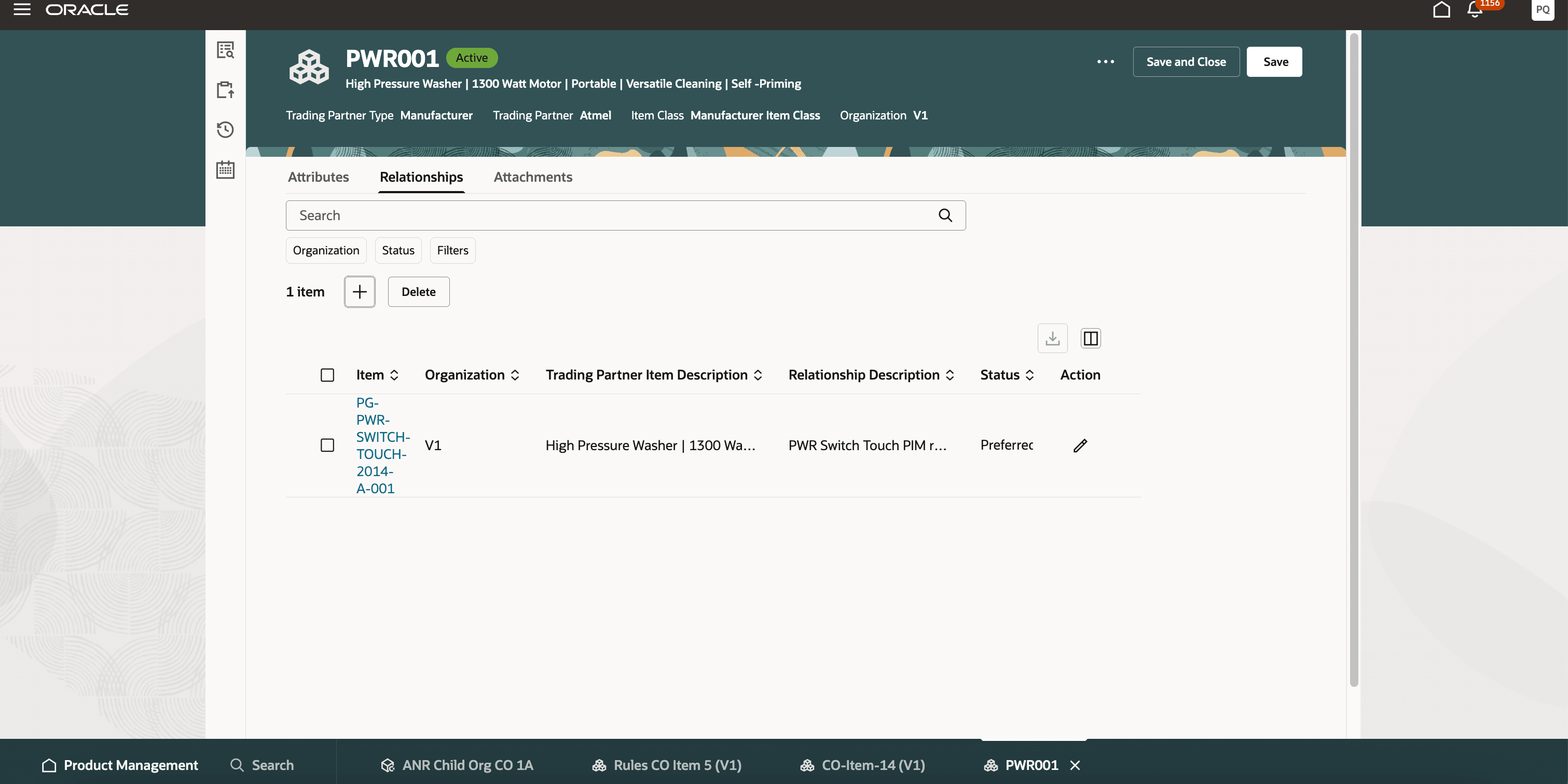 Trading Partner Item - Relationships Tab