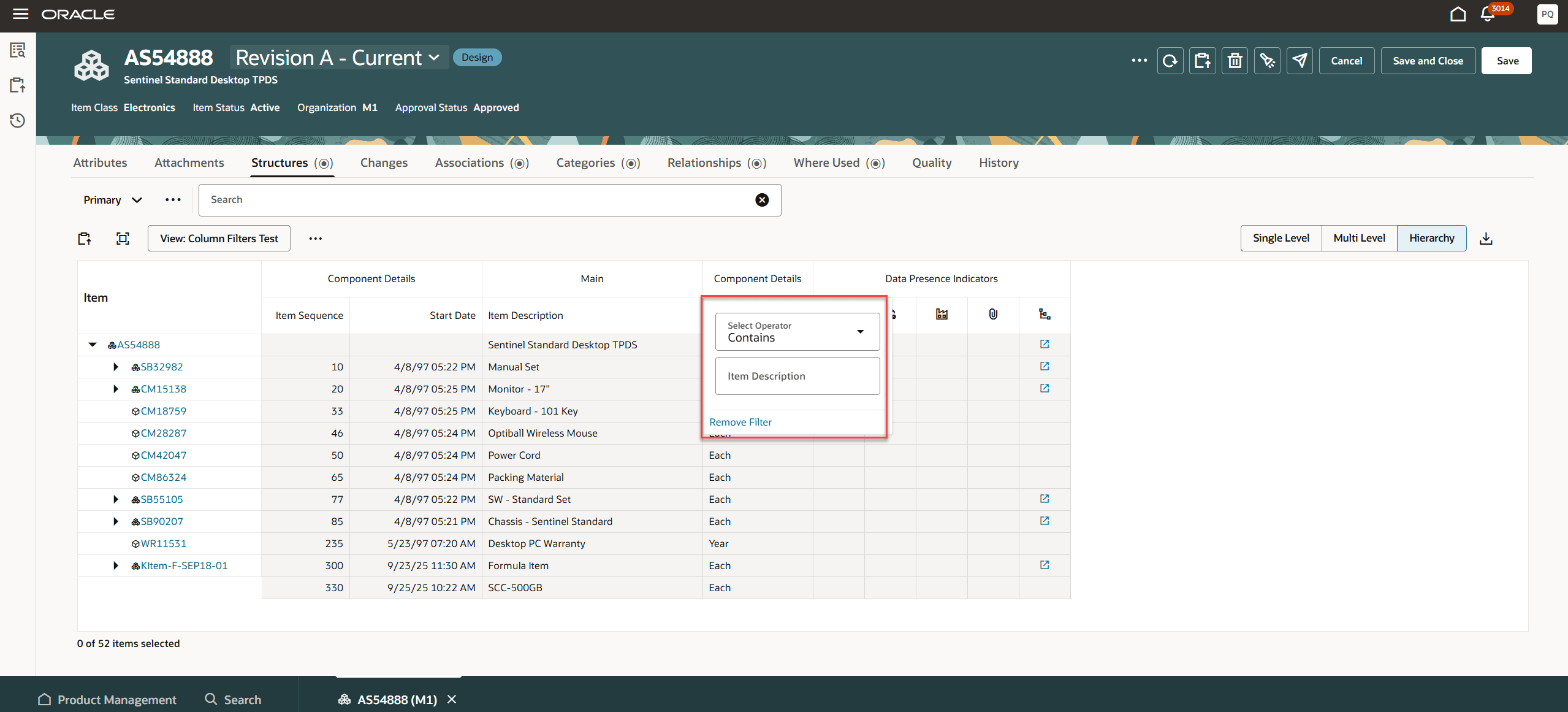 Filter in the Hierarchy View