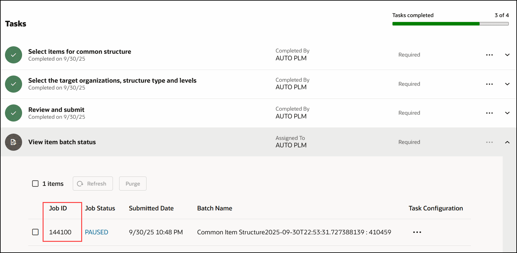 Job ID Corresponding to the Batch for Common Structures.