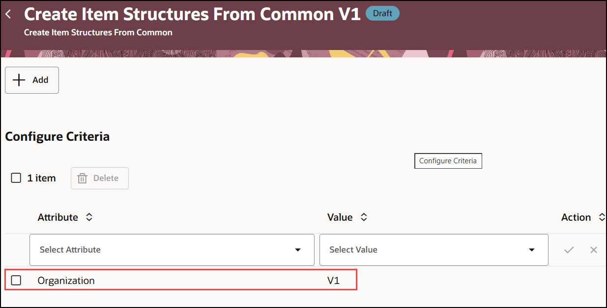Configure the Organization the Source Item