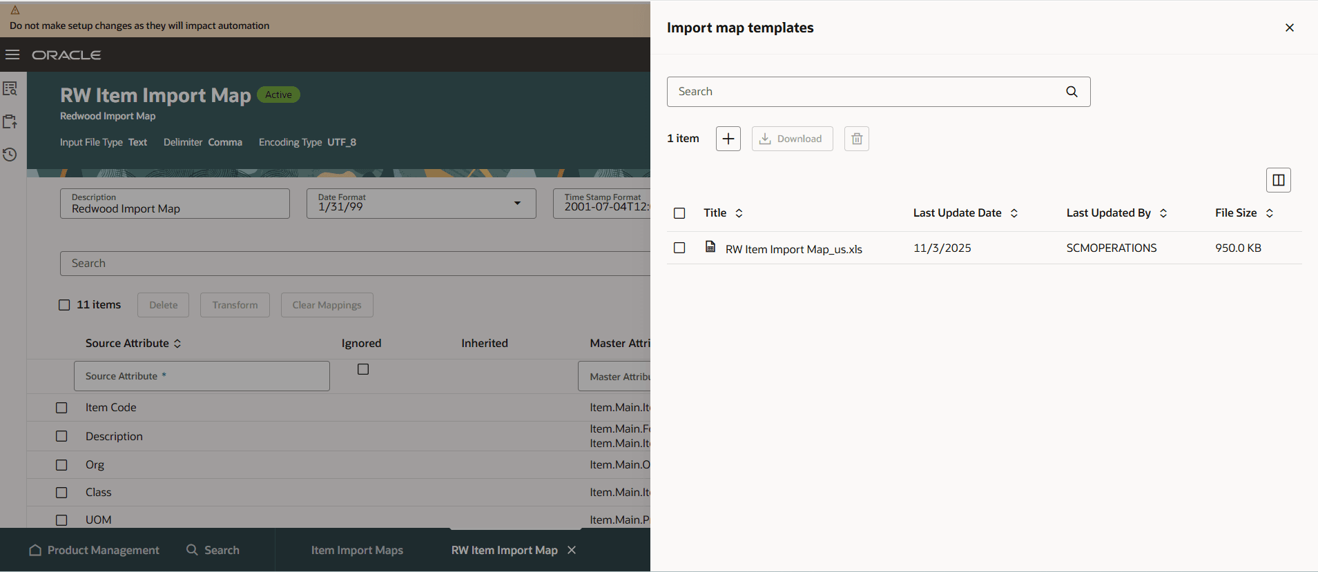 Import Map Templates Drawer
