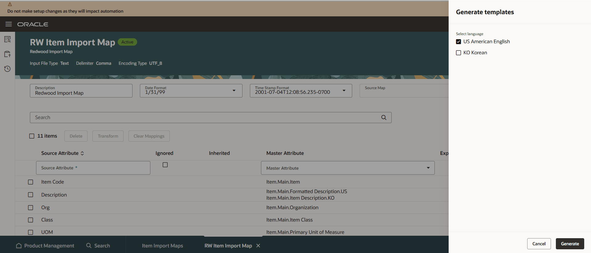 Generate Templates Drawer - Select Language