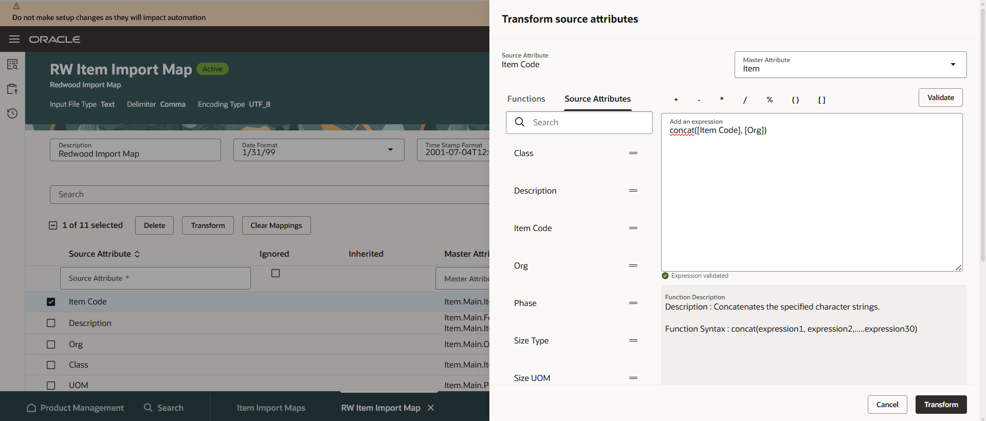 Transform Source Attributes Drawer