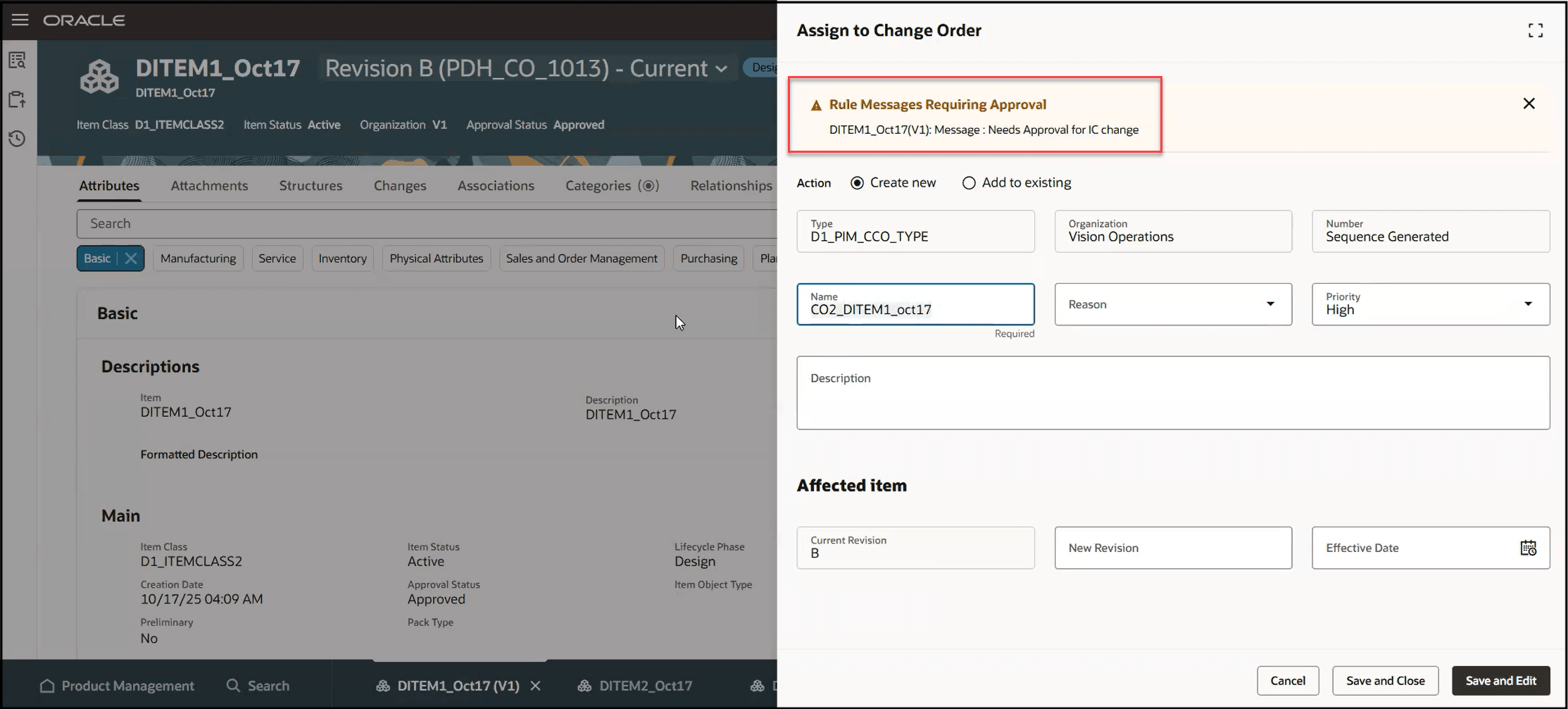 Needs Approval Rule Triggered on a Modified Item Class