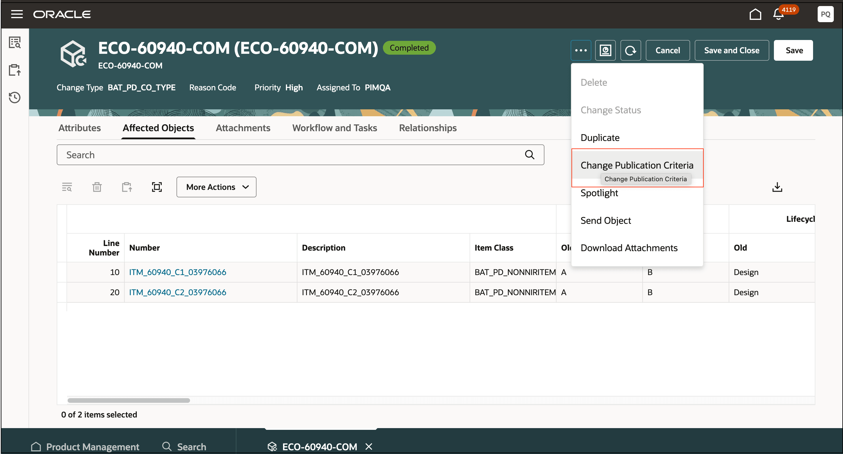 Publish a Change Order