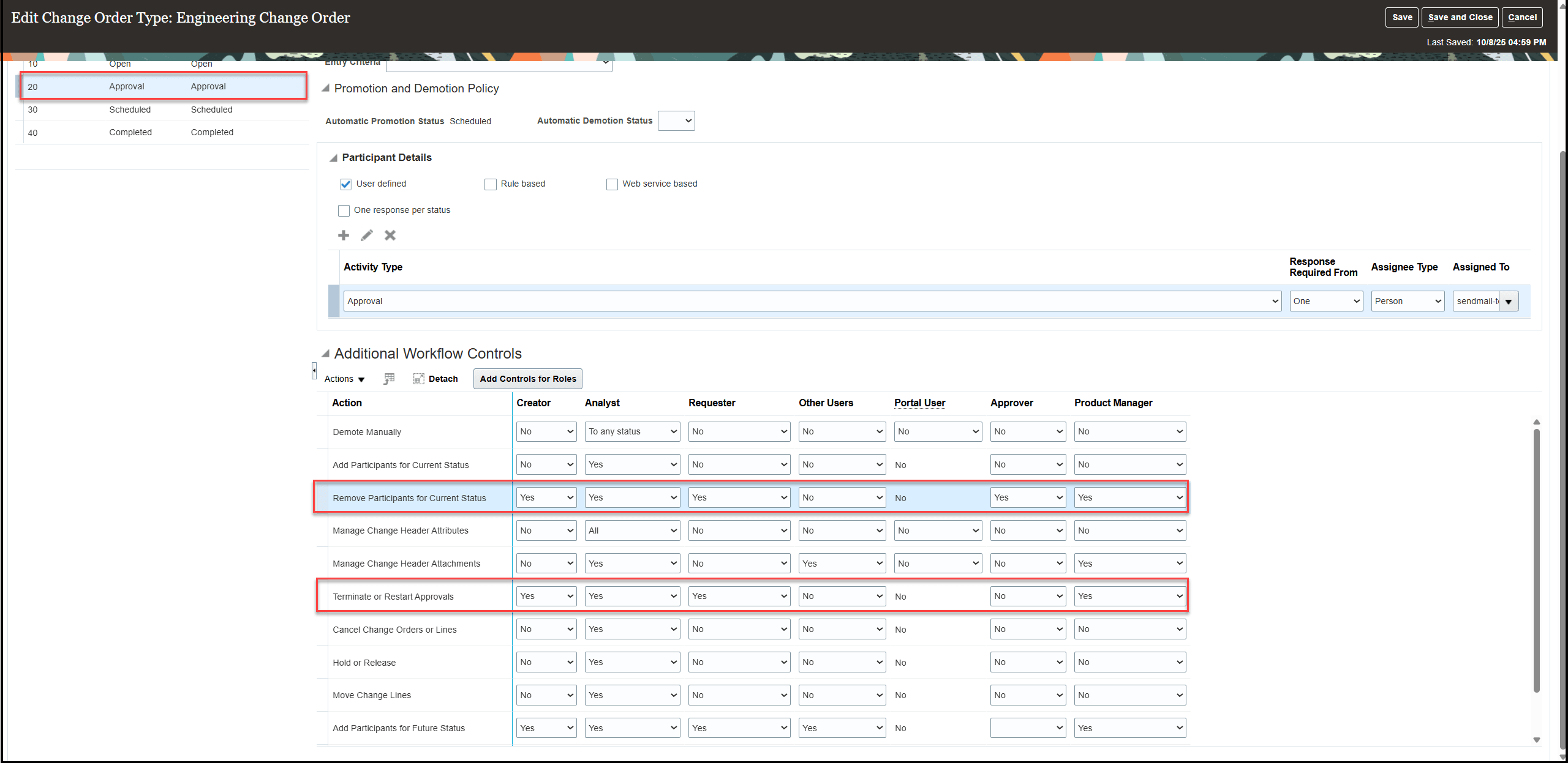 Additional Workflow Controls for Approval Status