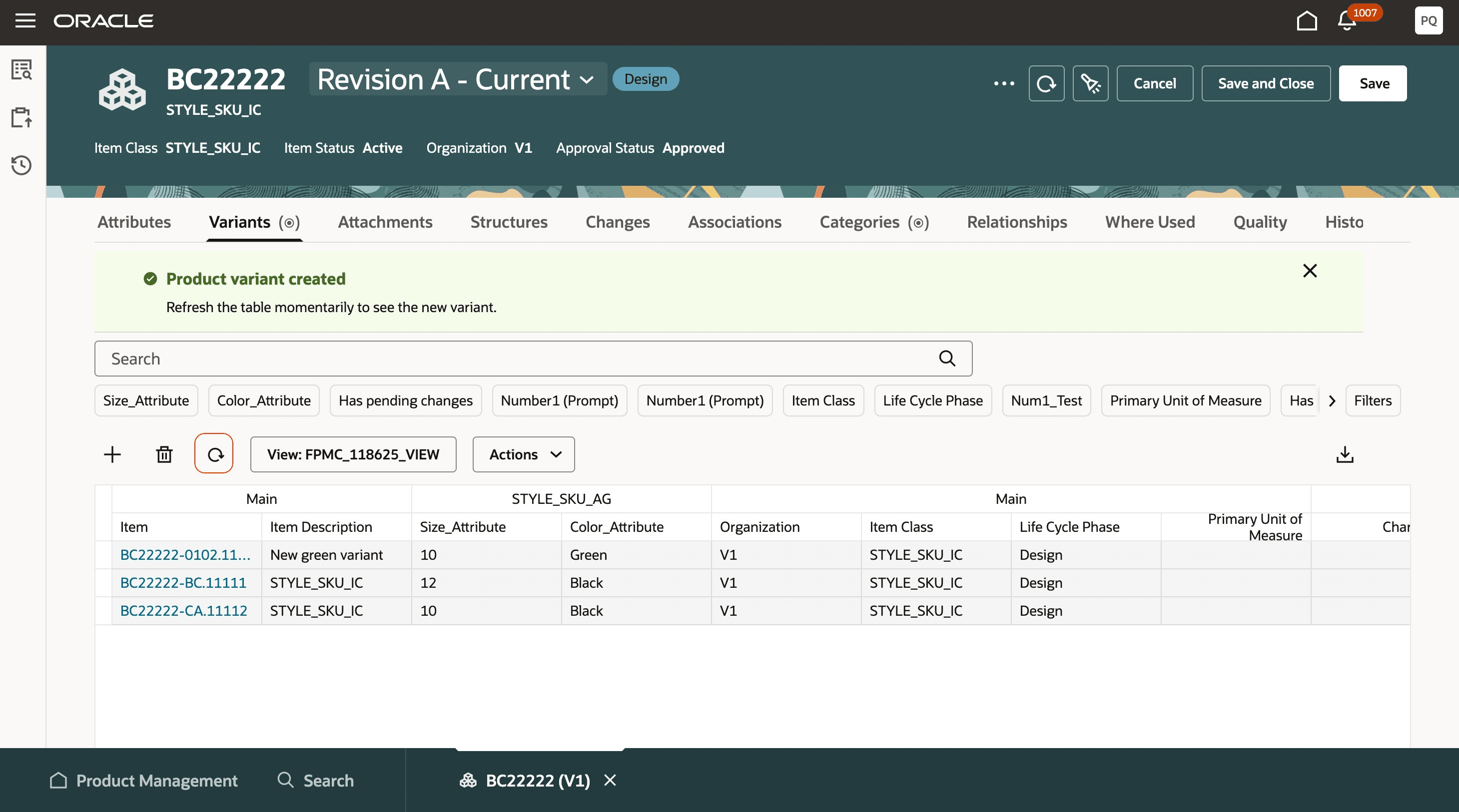 Variant Creation Confirmation