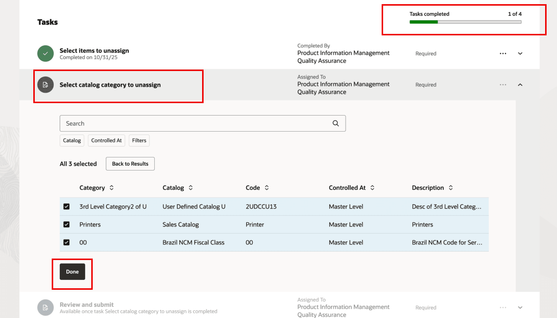 Task: Select Catalog Category to Unassign