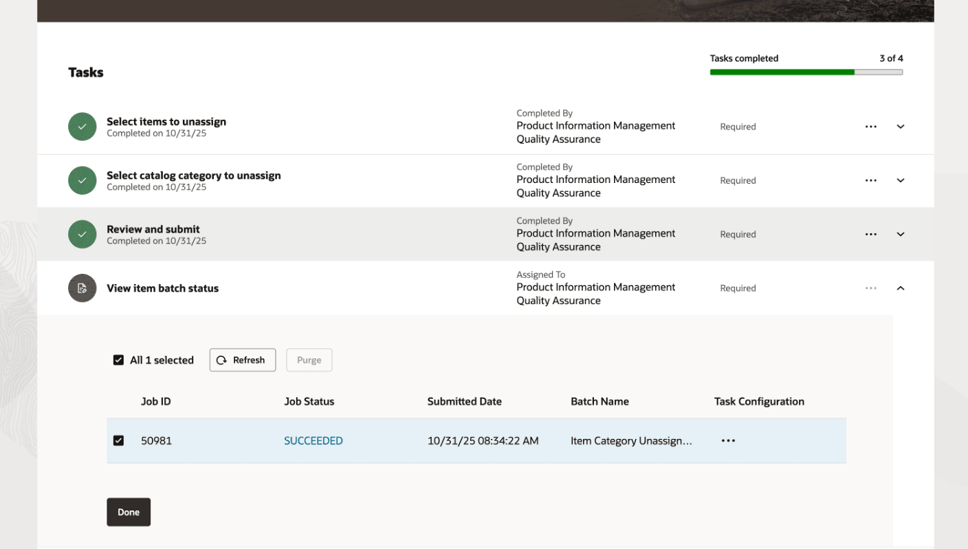 Task: View Item Batch Status