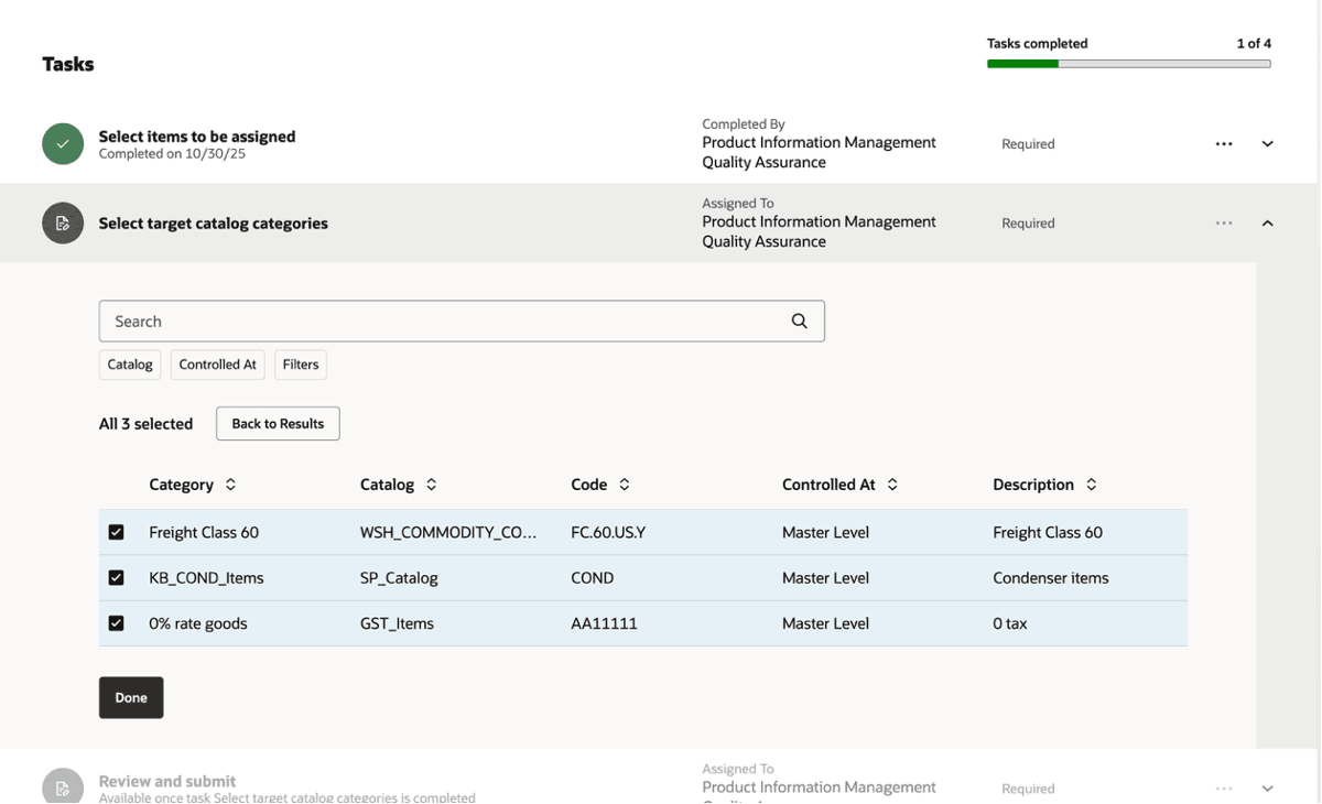 Target Catalog Categories Selected
